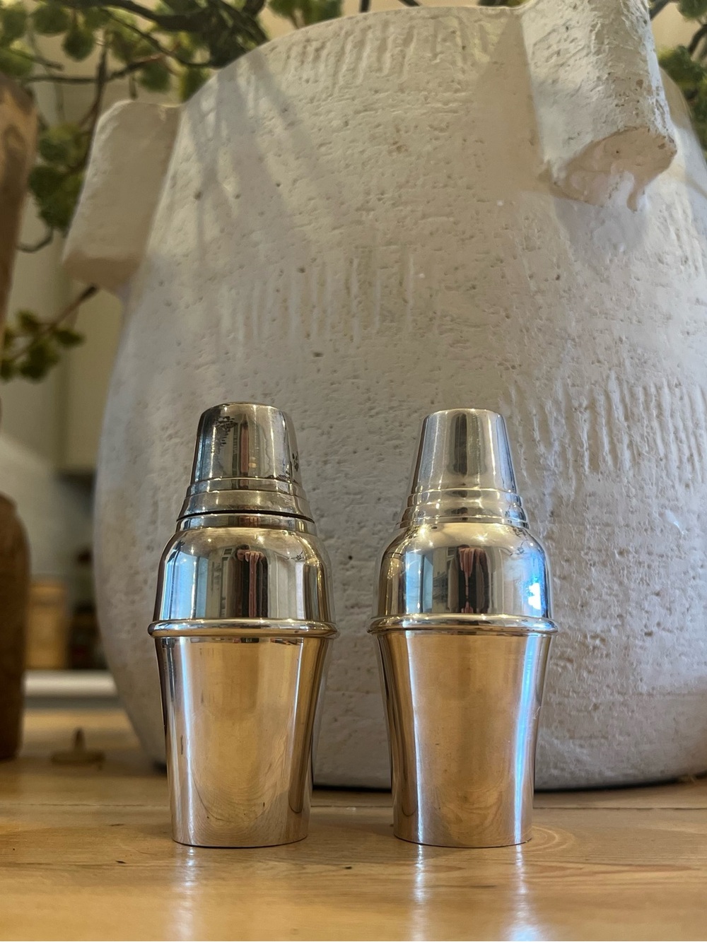 Vintage Restoration Hardware Silverplate Cocktail Shaker Salt & Pepper Shakers